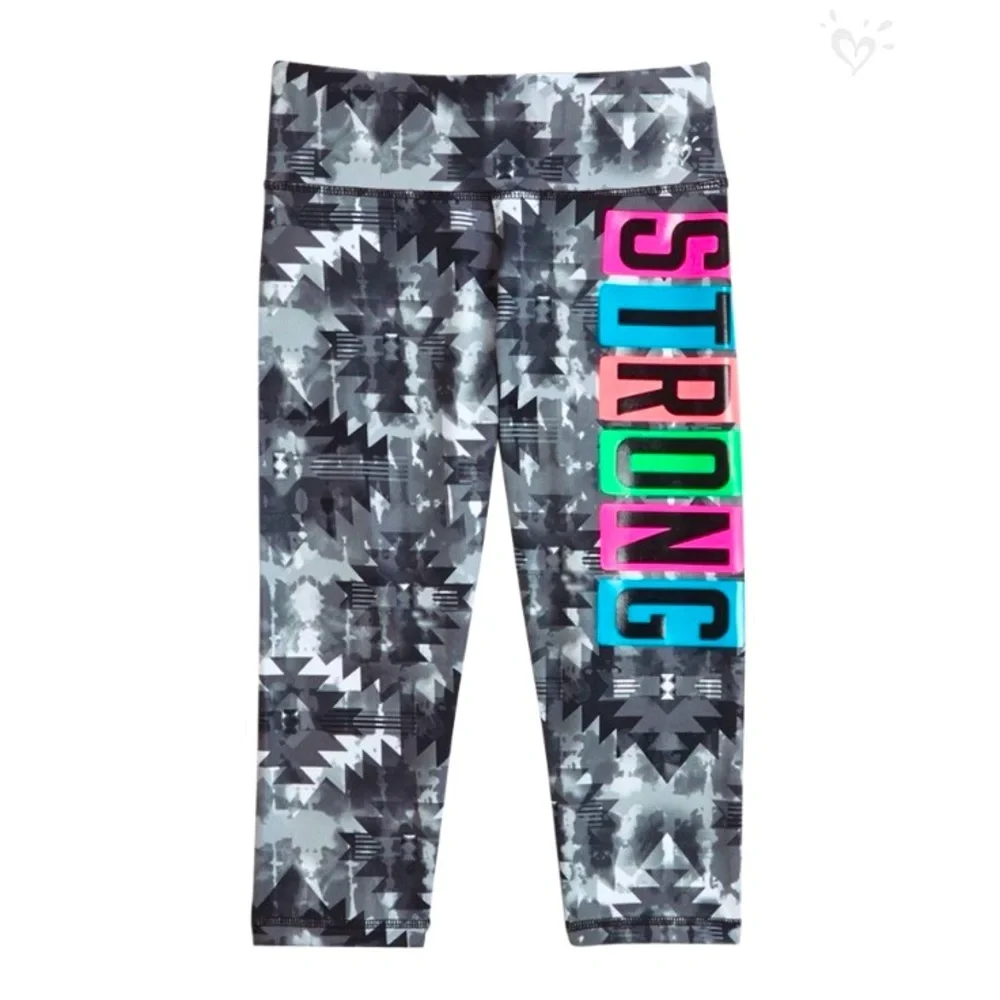 Justice Gray Patterned “Strong” Capris Active Legging Girls Size 12